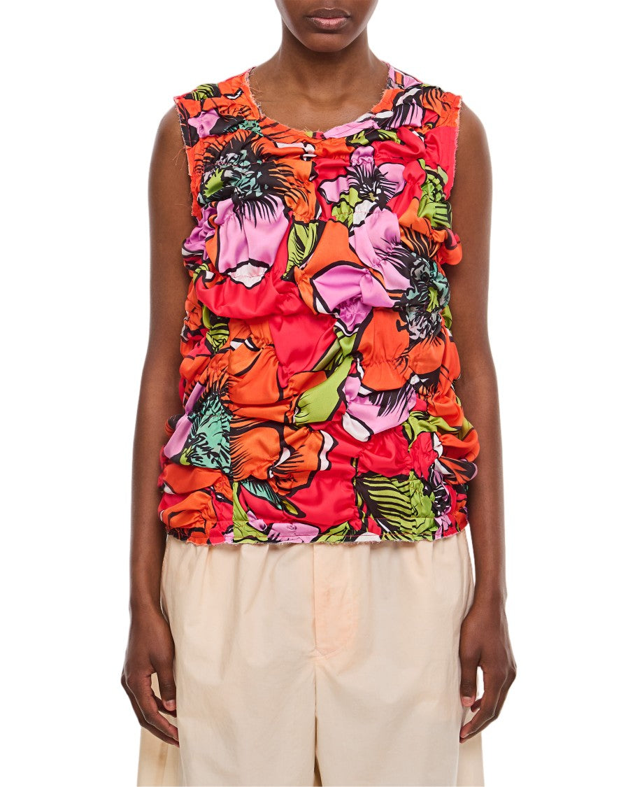 Comme Des Garçons Pleated Floral Top With Draped Effect And Zipped Back Closure