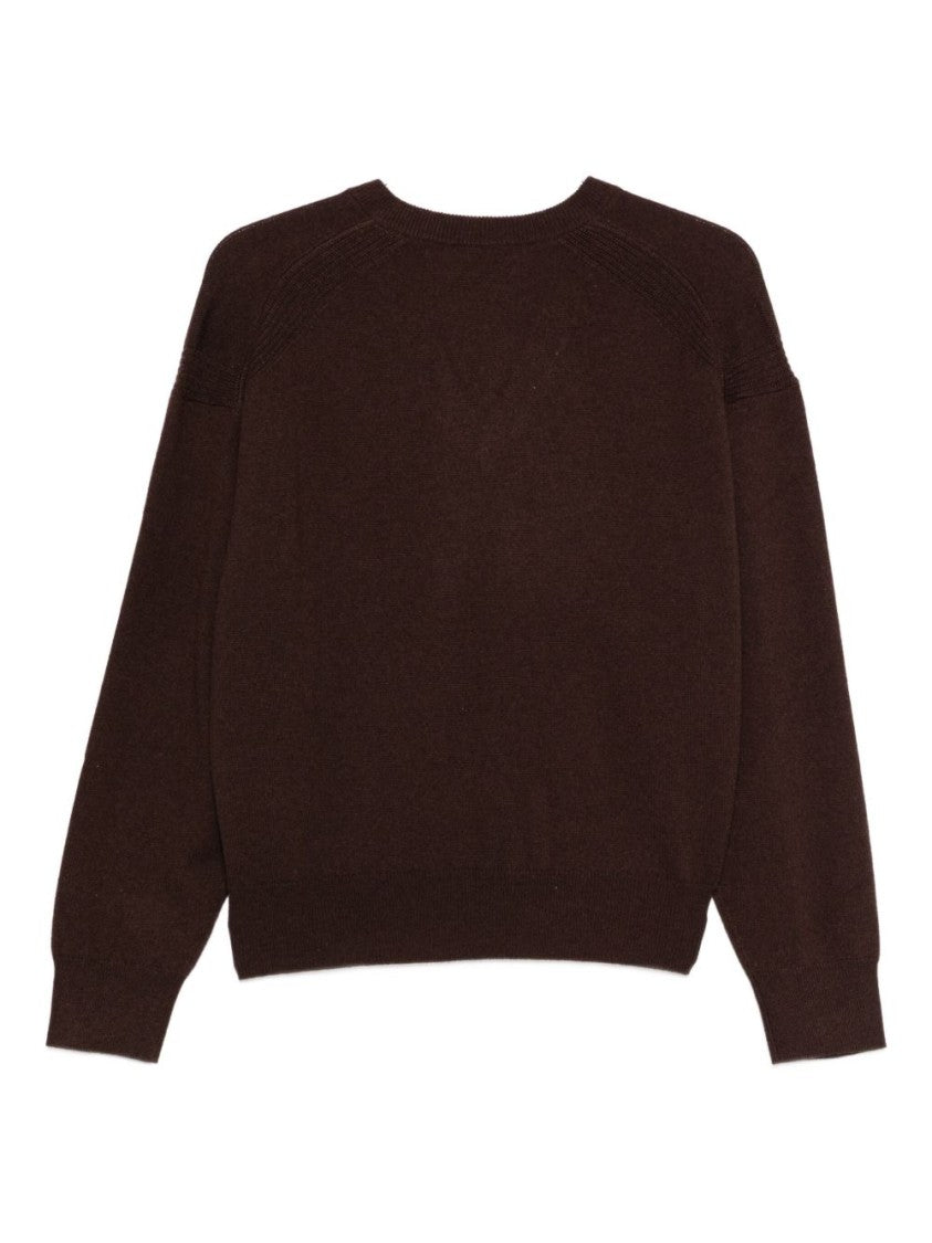 Semi Couture Deep V-Neck Brown Wool-Cashmere Sweater