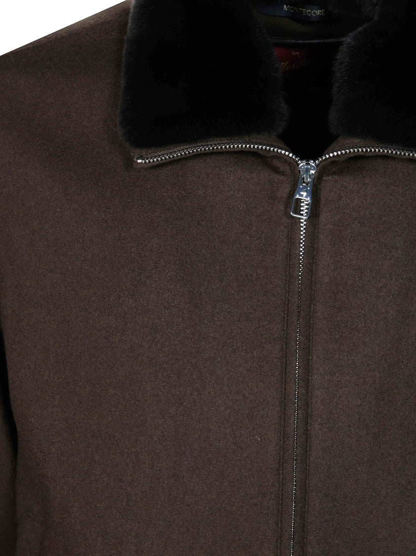 Montecore Brown Wool Plush Fur Collar Jacket