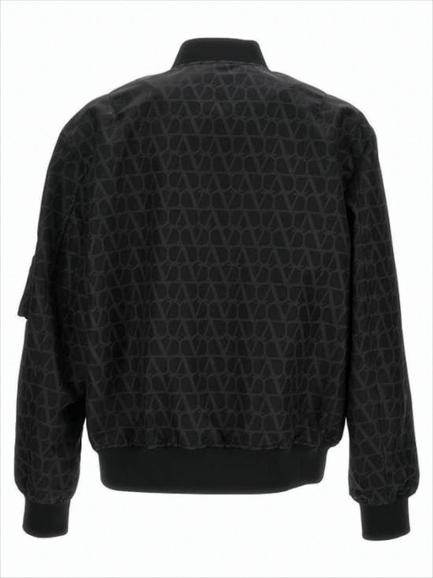 Valentino Garavani Geometric Patterned Black Bomber Jacket