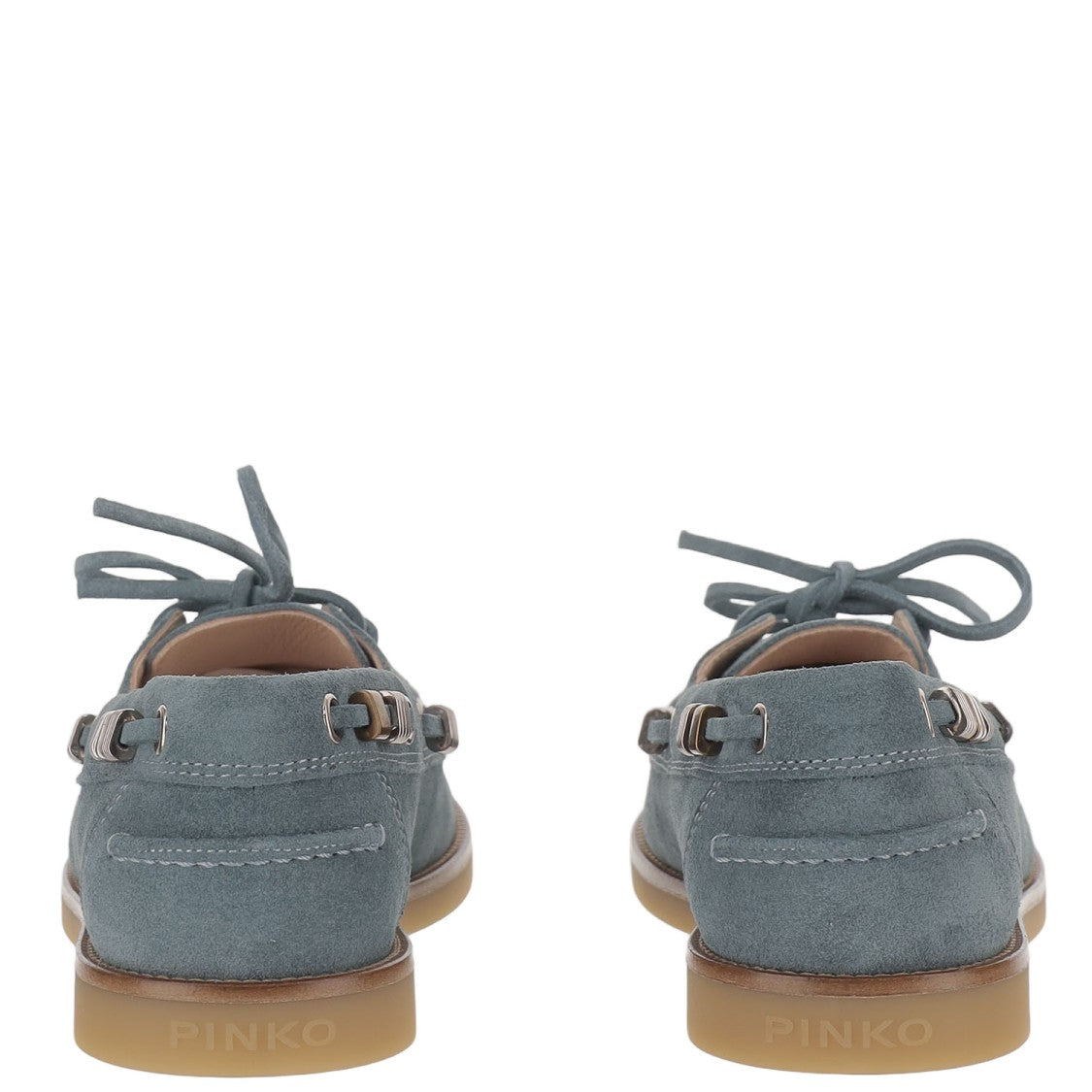 Pinko Leather Blue Loafers With Metal Accent Detailing