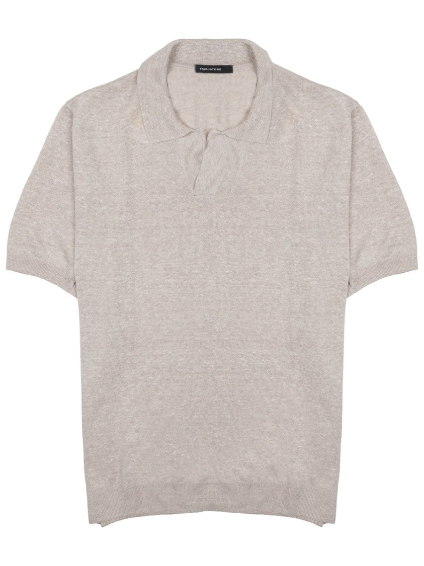 Tagliatore Linen-Cotton V-Notch Knit Polo Shirt