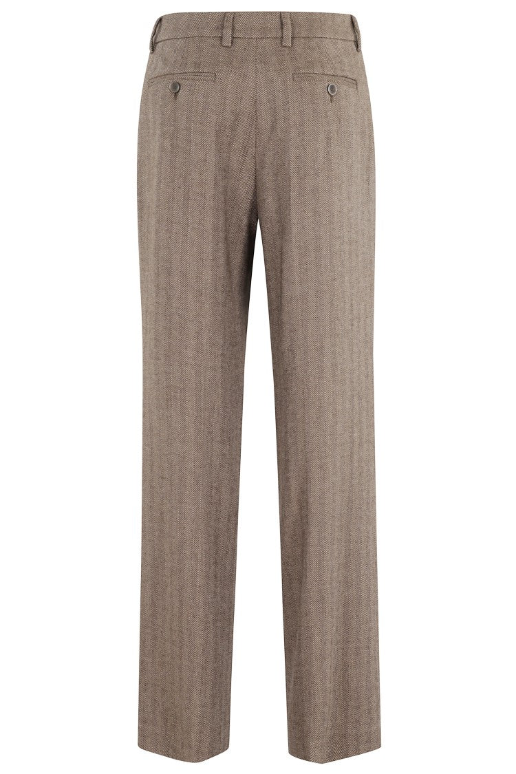 Seventy Taupe Herringbone Wool Blend Pants With Tailored Finish