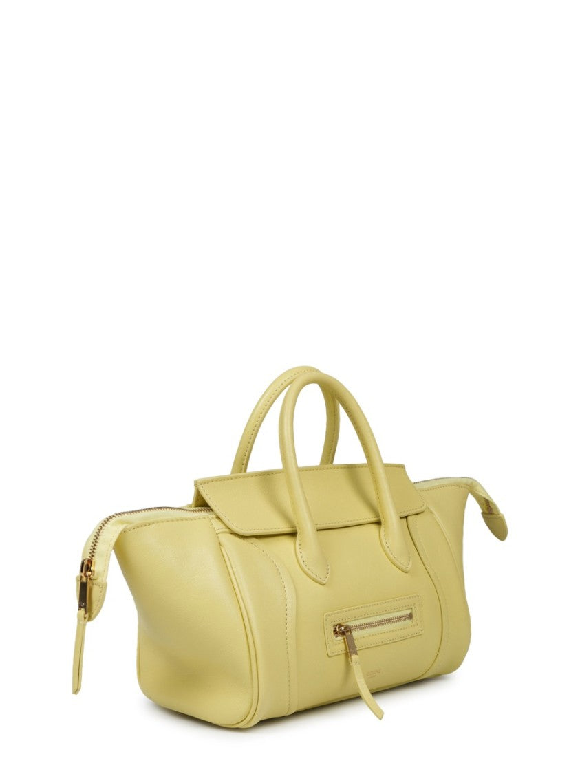 Celine Structured Yellow Lambskin Shoulder Bag With Unique Silhouette