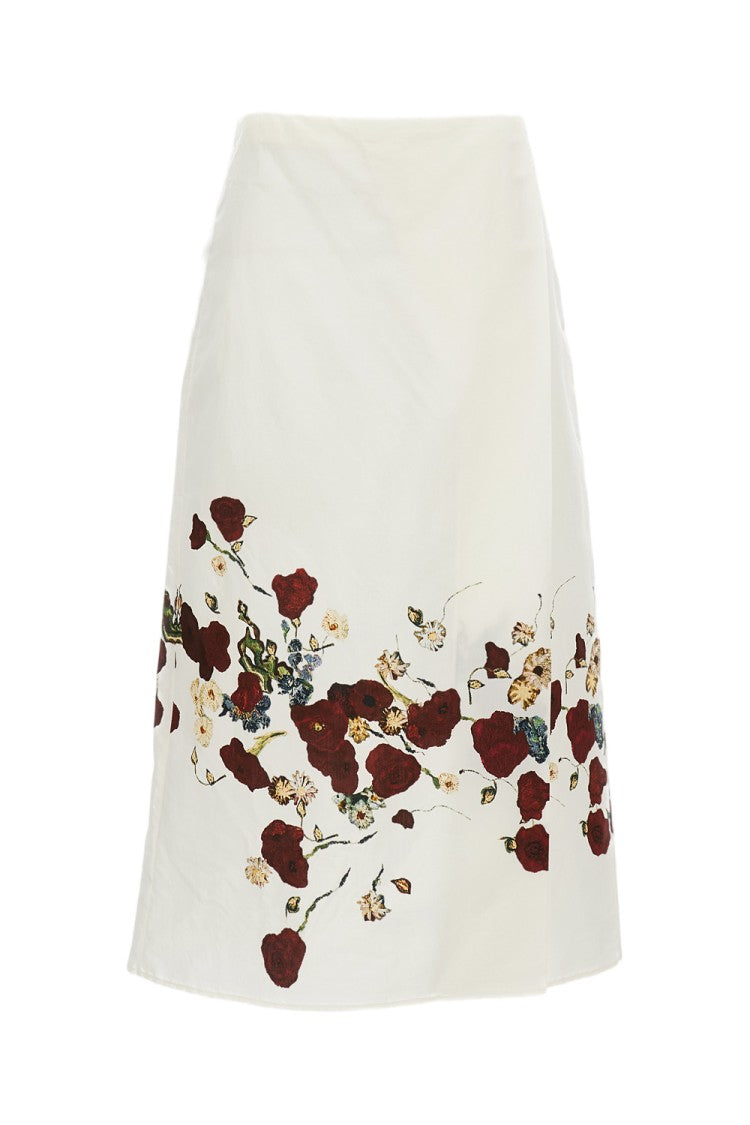 Khaite Floral Print Midi Skirt With Structured High Waist