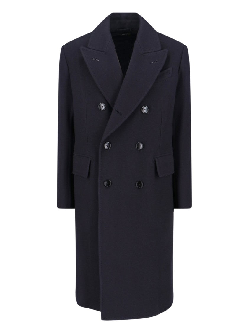 Tom Ford Navy Wool Coat With Back Belt