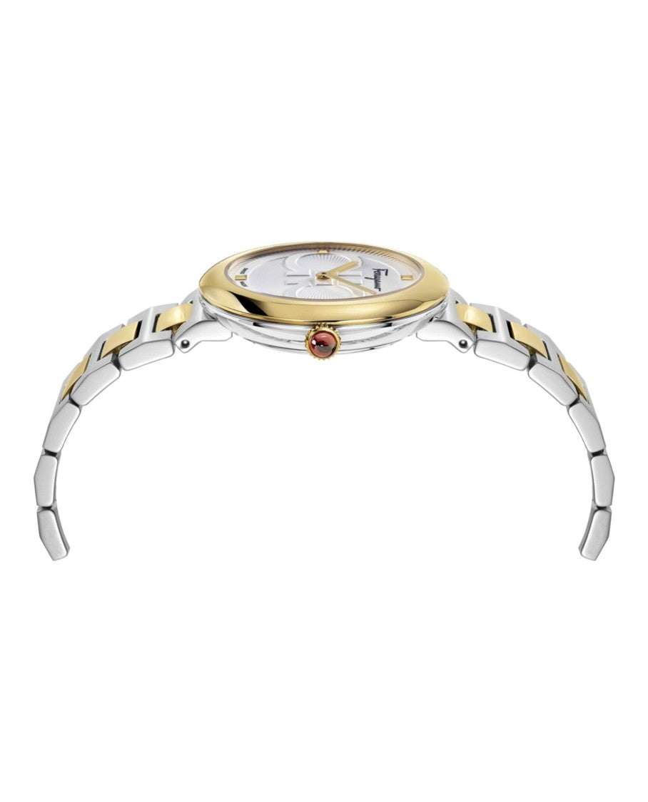 Ferragamo Two-Tone Bracelet Watch With Silver Sunray Dial