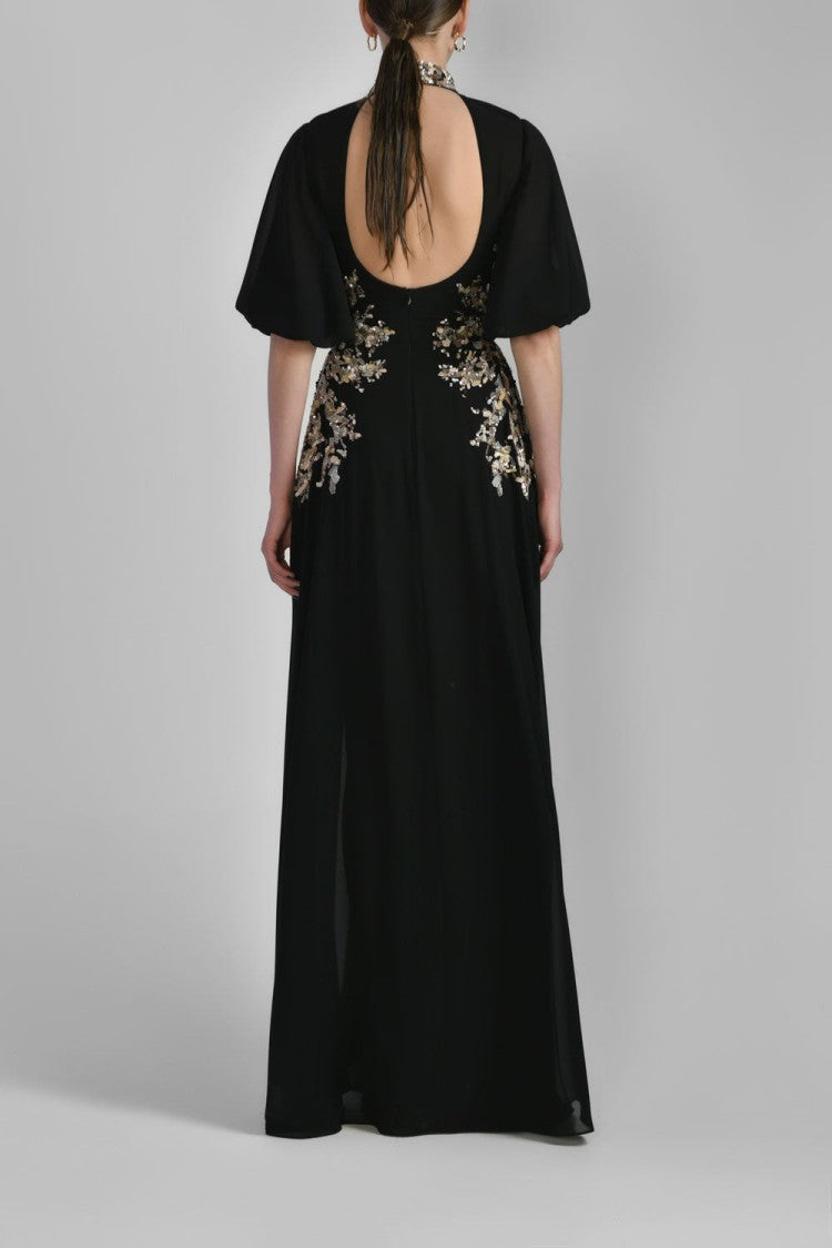 Saiid Kobeisy Long Crepe Georgette Beaded Dress
