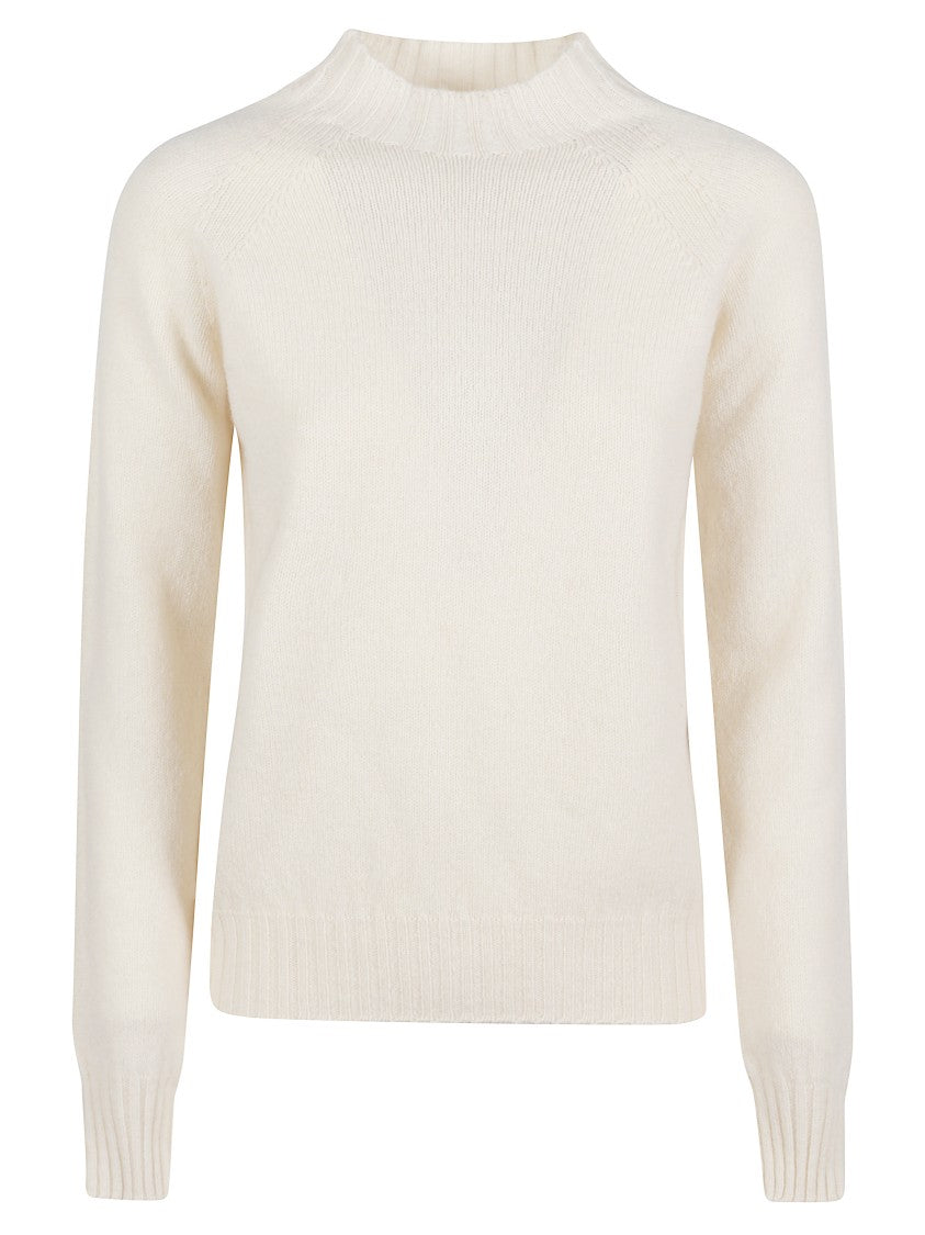 Drumohr Off-White Mock Neck Ribbed Wool Sweater