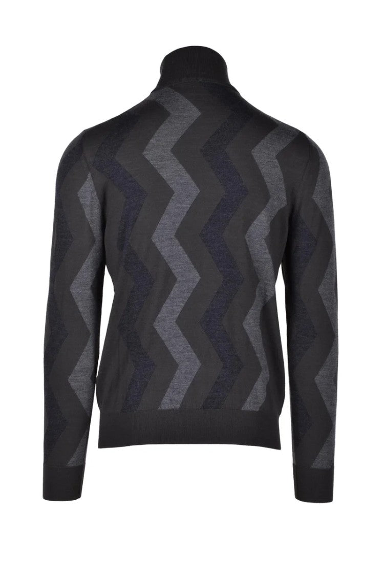 Alpha Studio Green/Grey Merino Wool Knit Men's