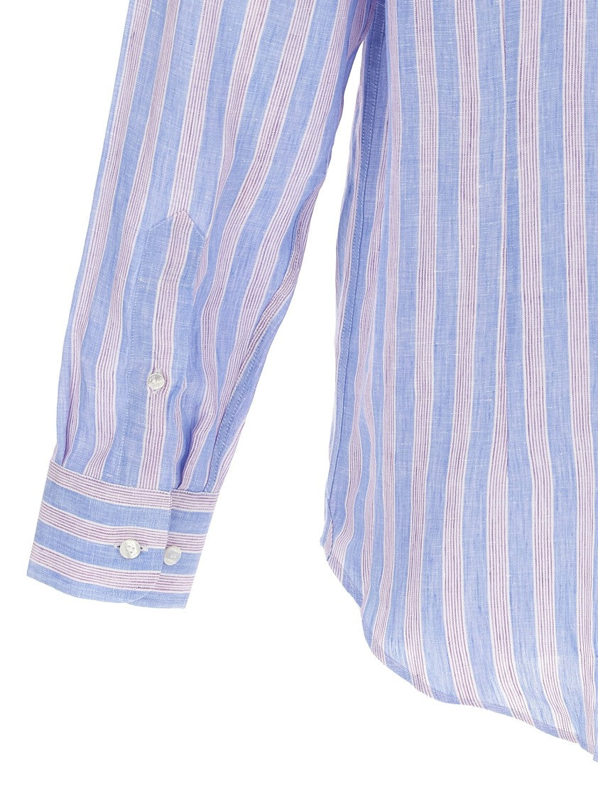 Etro Striped Linen Shirt With Pegaso Logo Embroidery