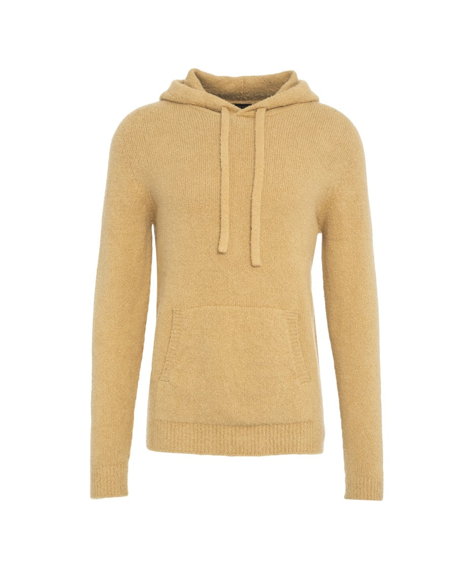 Roberto Collina Textured Beige Knit Hoodie With Drawstring