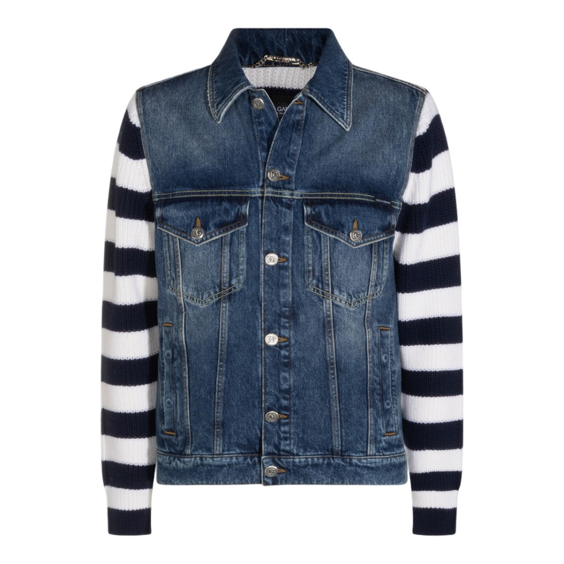 Dolce & Gabbana Denim And Knitted Striped Casual Jacket