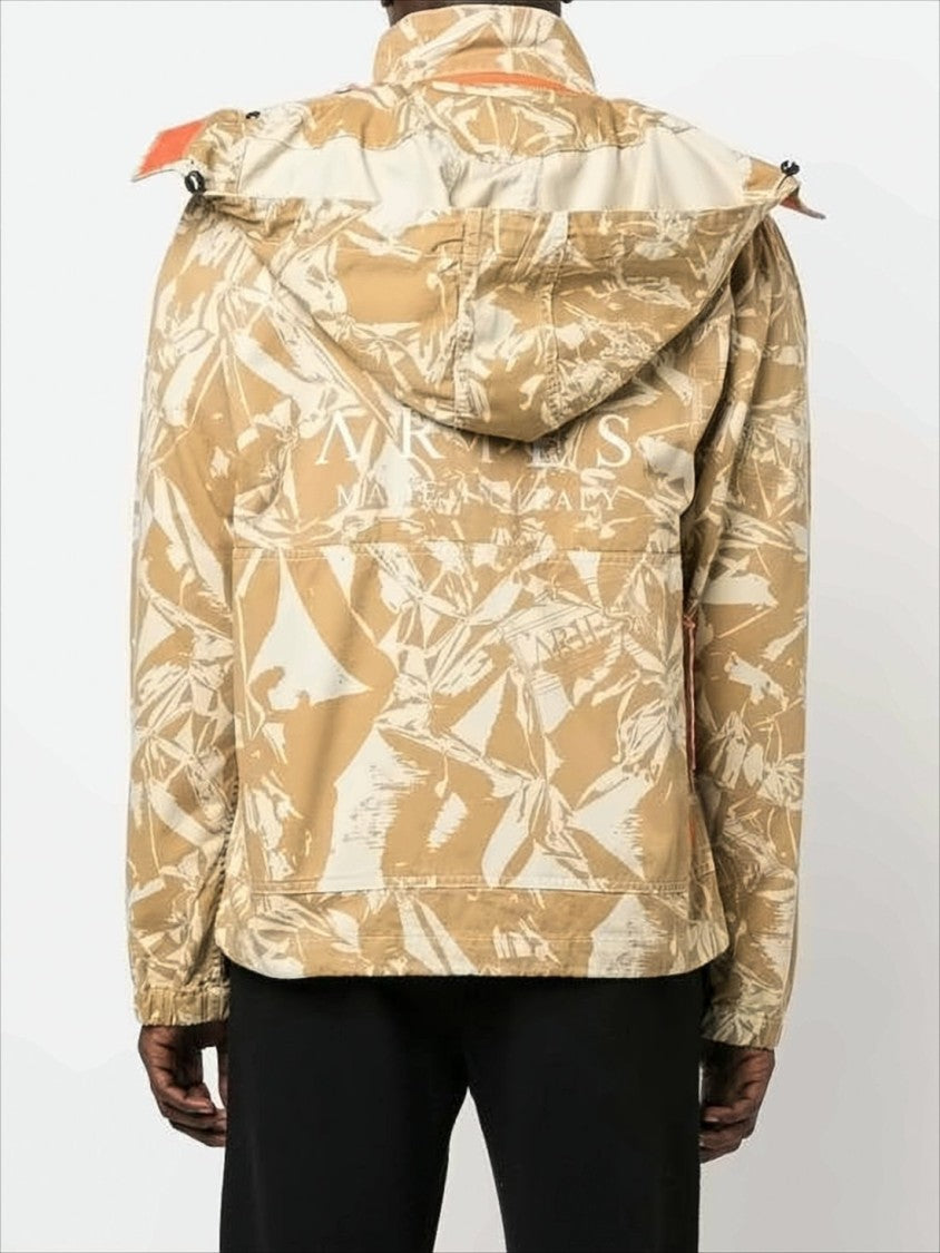 Aries Arise Beige Abstract Leaf Pattern Utility Jacket