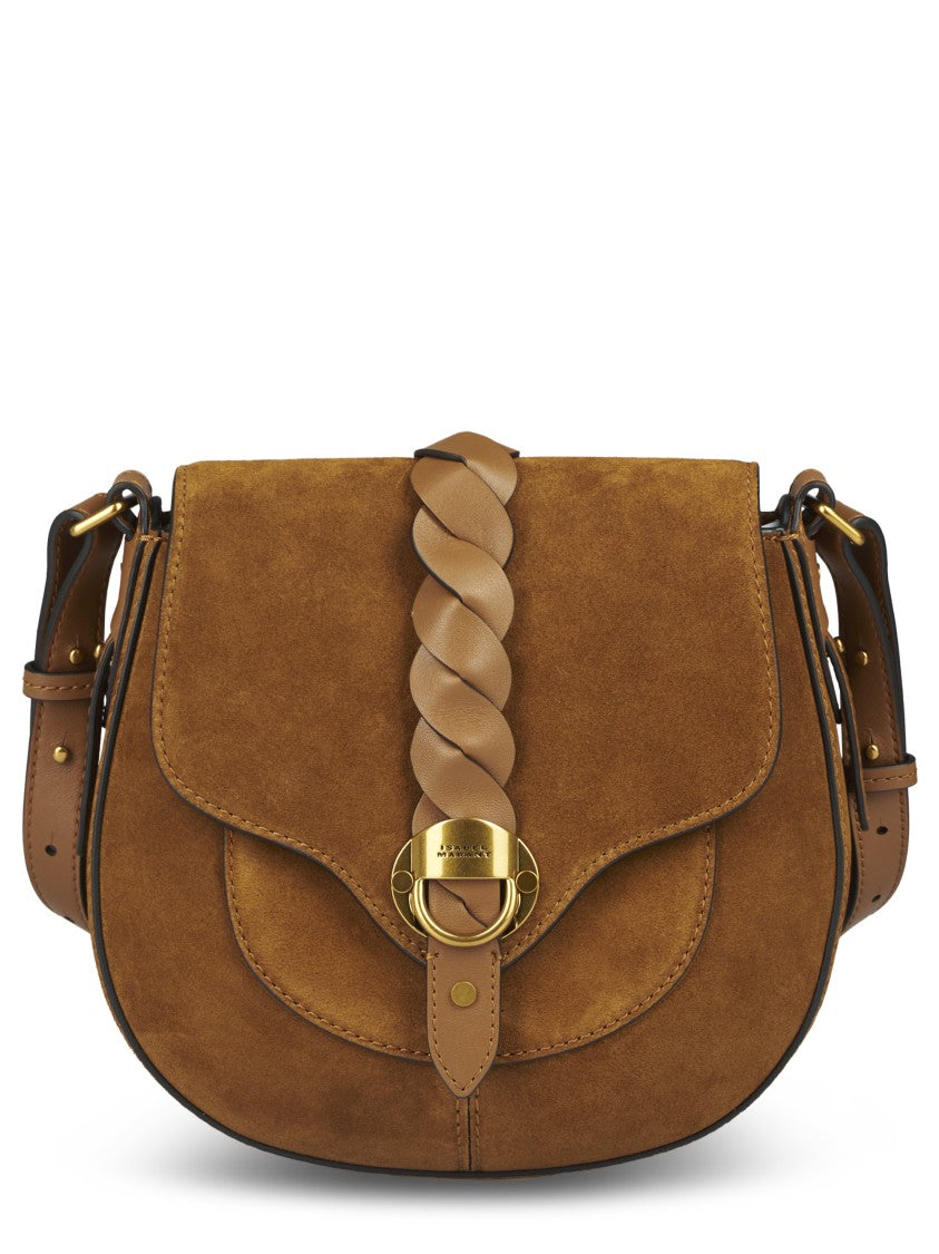 Isabel Marant Small Suede Bag With Braided Leather Strap And Gold-Tone Clasp