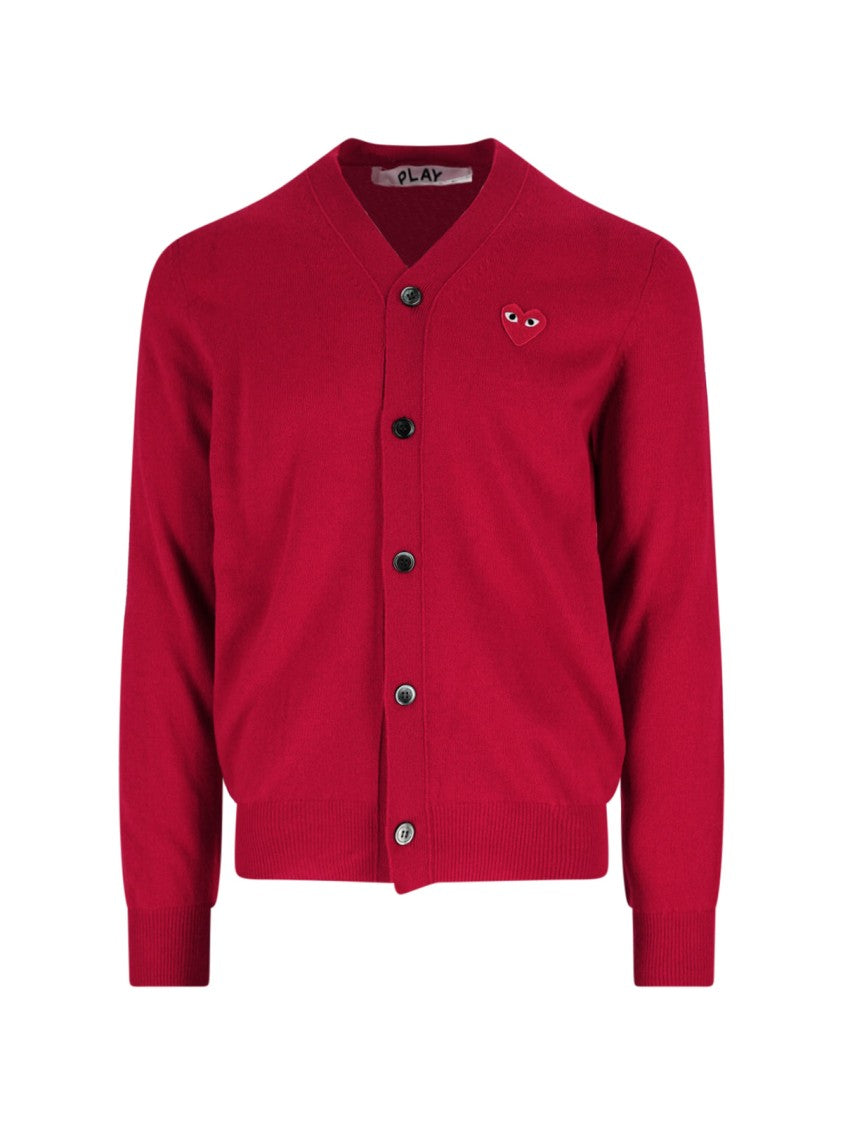 Comme Des Garçons V-Neck Wool Cardigan With Tone-On-Tone Logo Embroidery