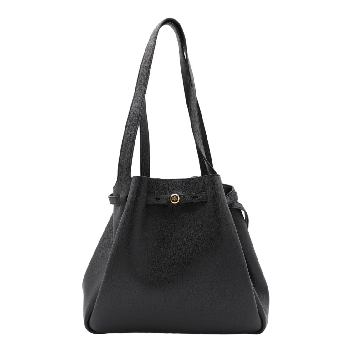 Tory Burch Structured Black Tote Bag With Gold-Tone Detail