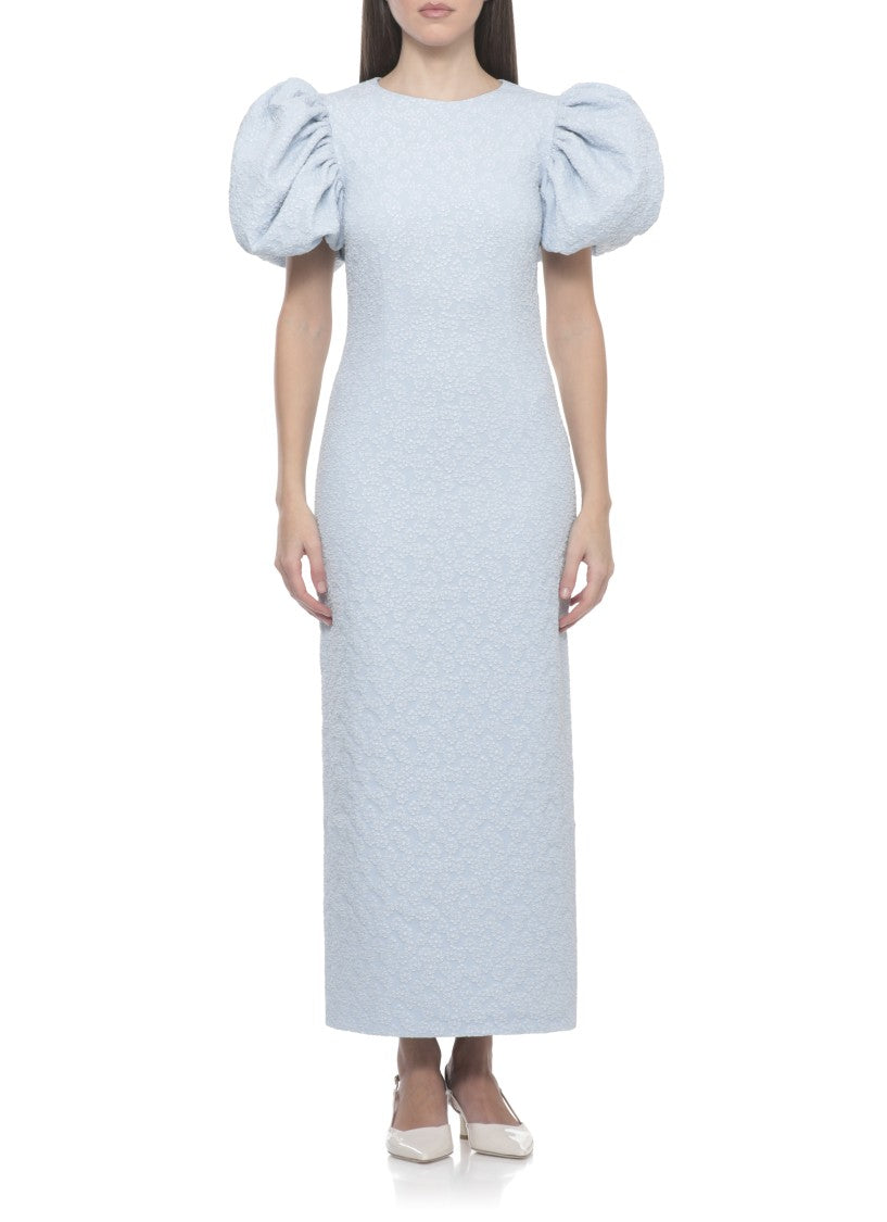 Rotate Jacquard Midi Dress With Balloon Sleeves And Floral Embossing