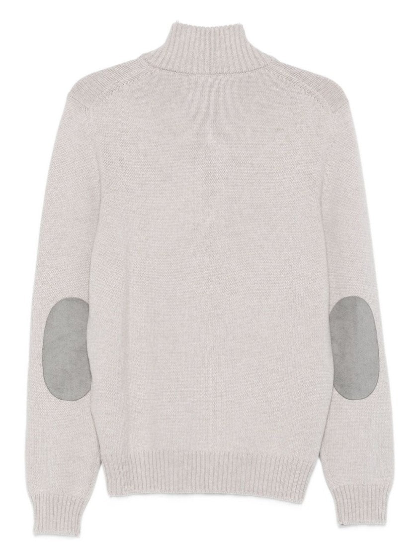 Fay Classic Gray Knit Sweater With Ribbed Collar