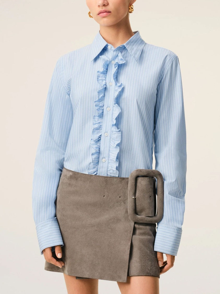 Ami Paris Blue Vertical Jabot Cotton Shirt