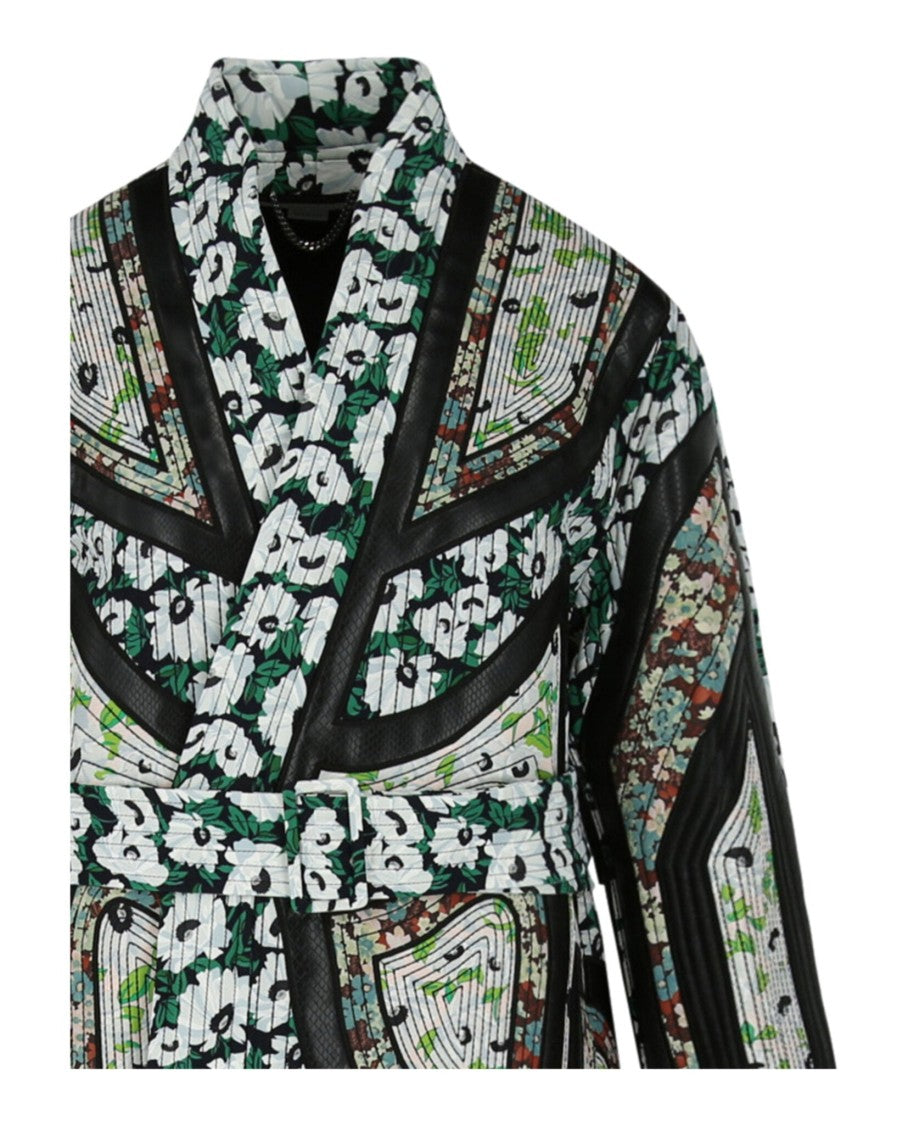Stella Mccartney Belted Coat With Floral And Striped Graphic Print