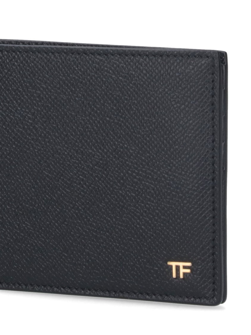 Tom Ford Bi-Fold Wallet In Textured Black Calfskin