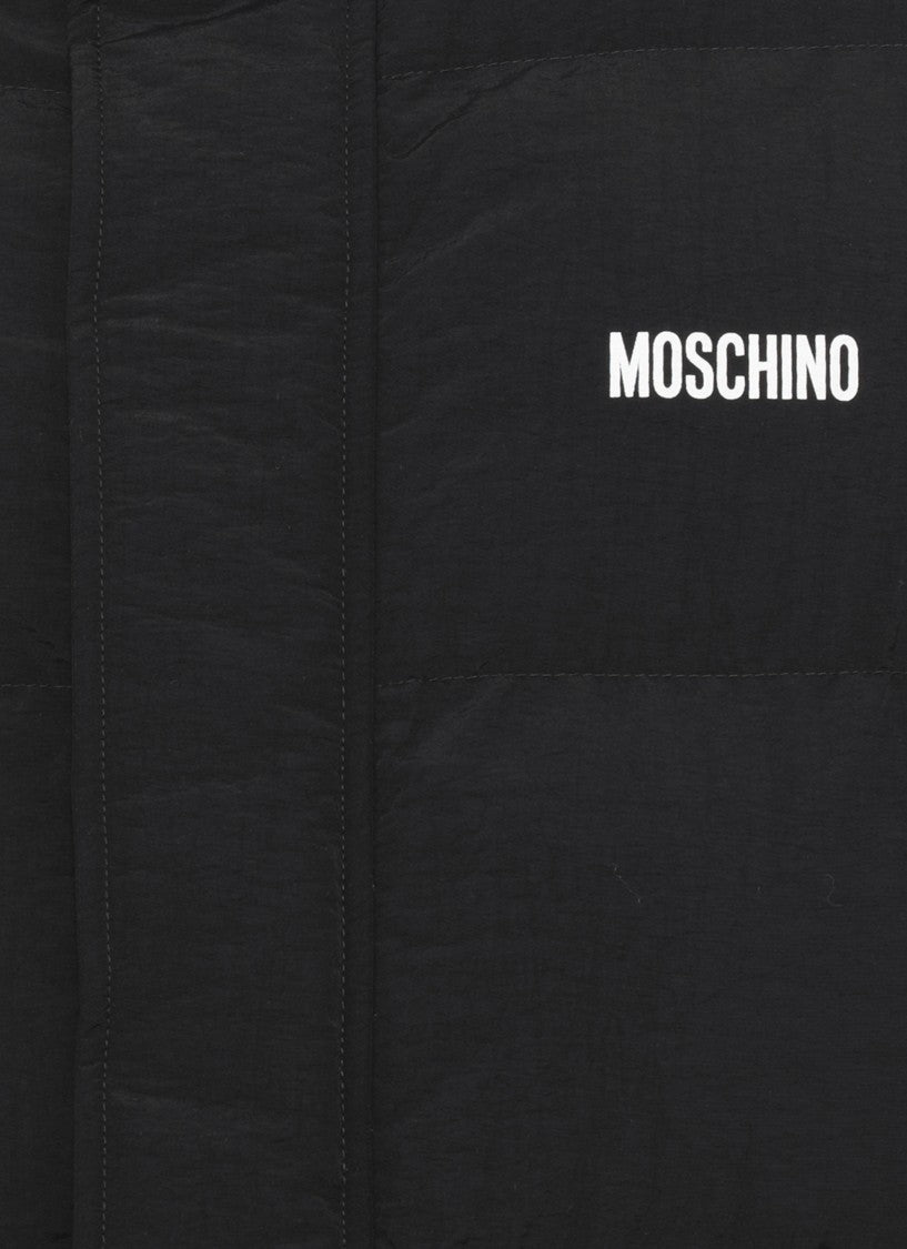 Moschino Black High Collar Drawstring Hem Short Padded Down Jacket