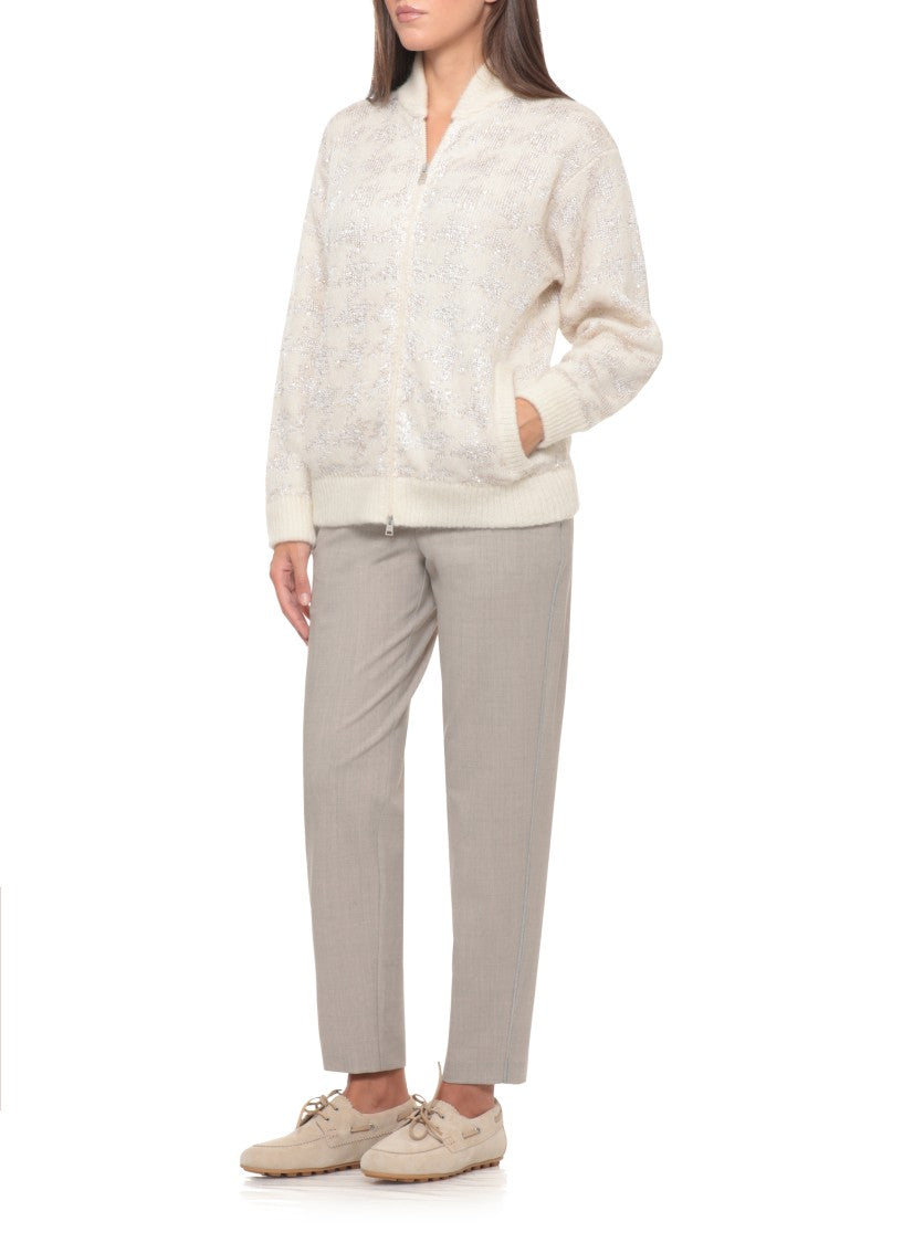 Panicale Ivory Alpaca-Blend Sequined Zip Jacket