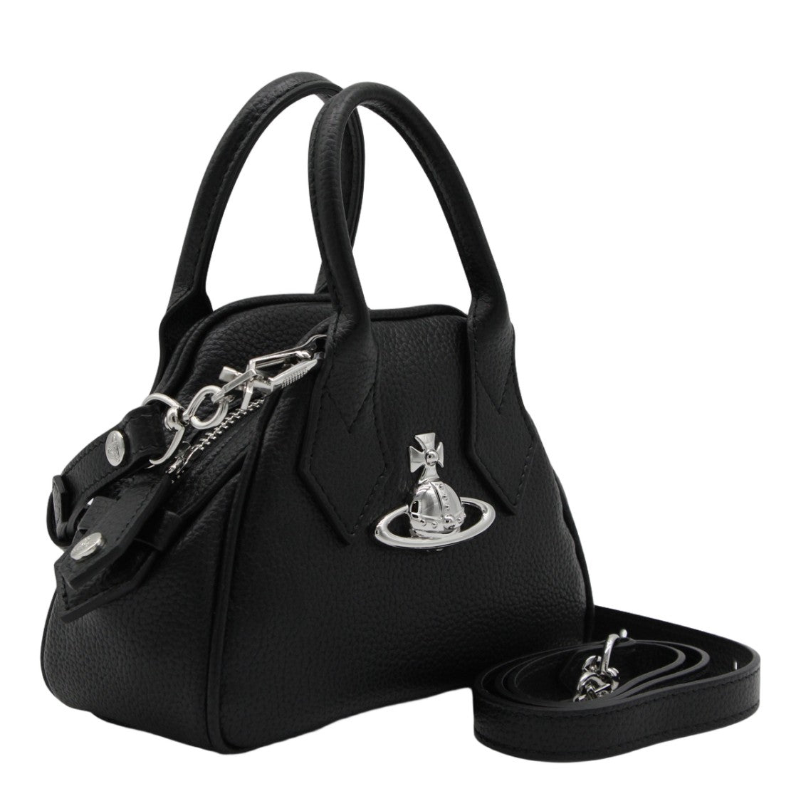 Vivienne Westwood Structured Black Handbag With Silver-Tone Emblem