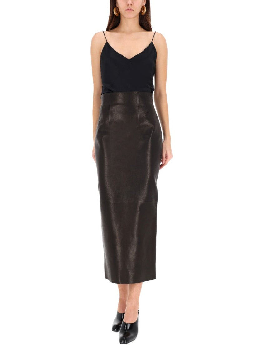 Khaite Midi-Length Lamb Leather Skirt With High Waist