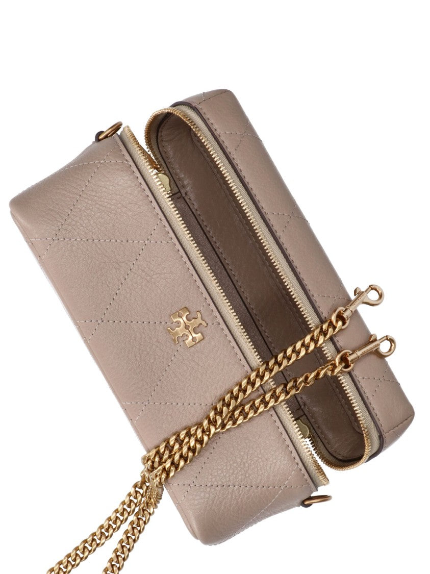 Tory Burch Grey Leather Kira Diamond Top Handle Bag