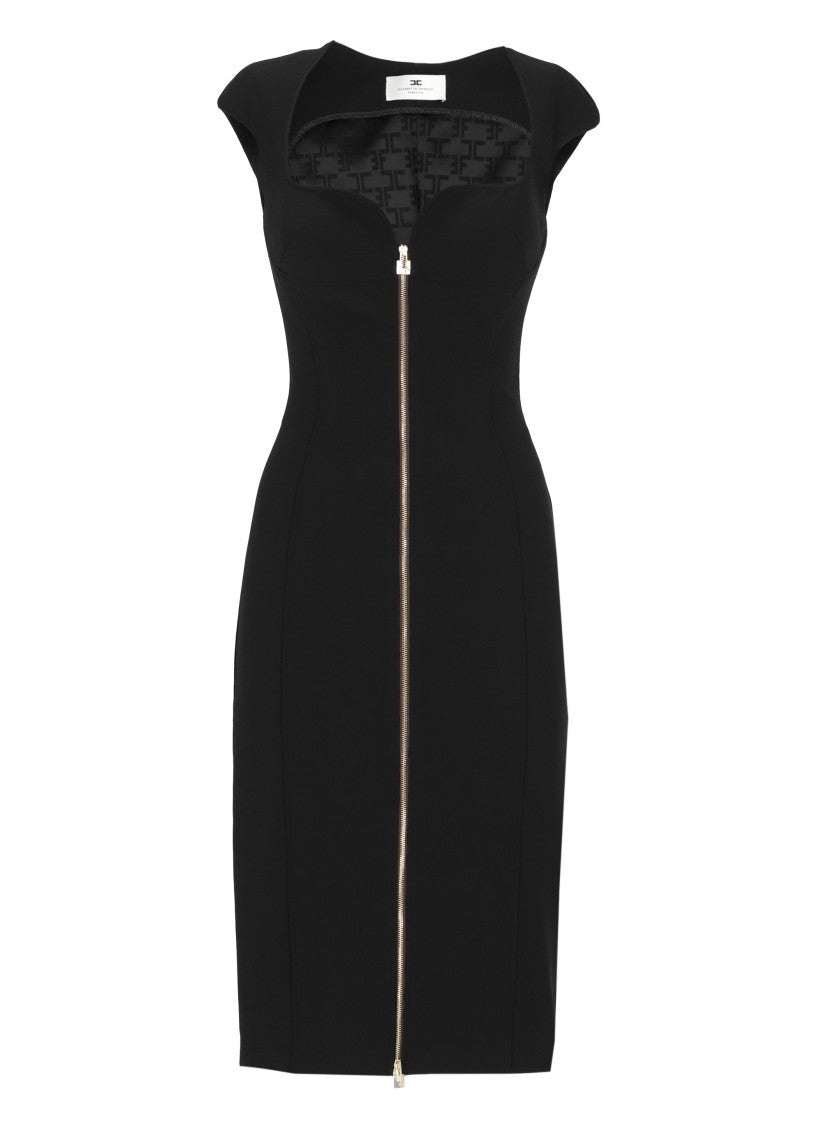 Elisabetta Franchi Knee-Length Dress With Prominent Front Zip And Fitted Silhouette