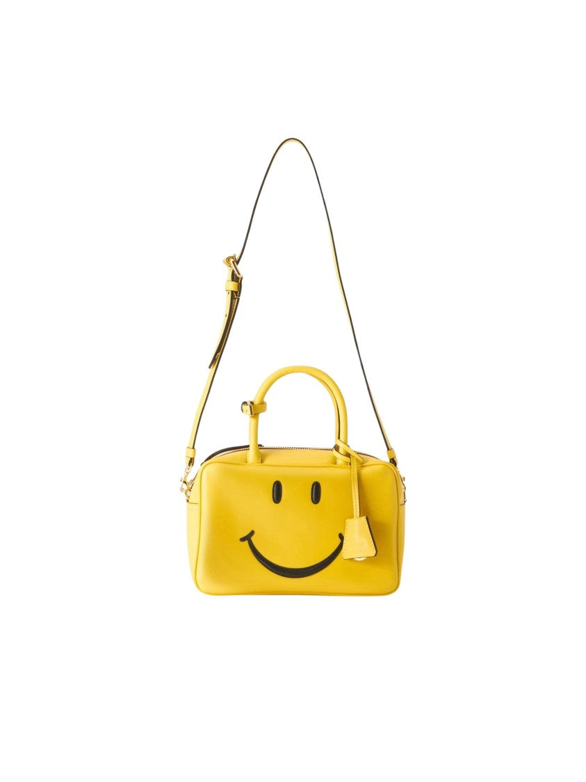 Moschino Structured Shoulder Bag With Smiling Face Motif And Gold Hardware