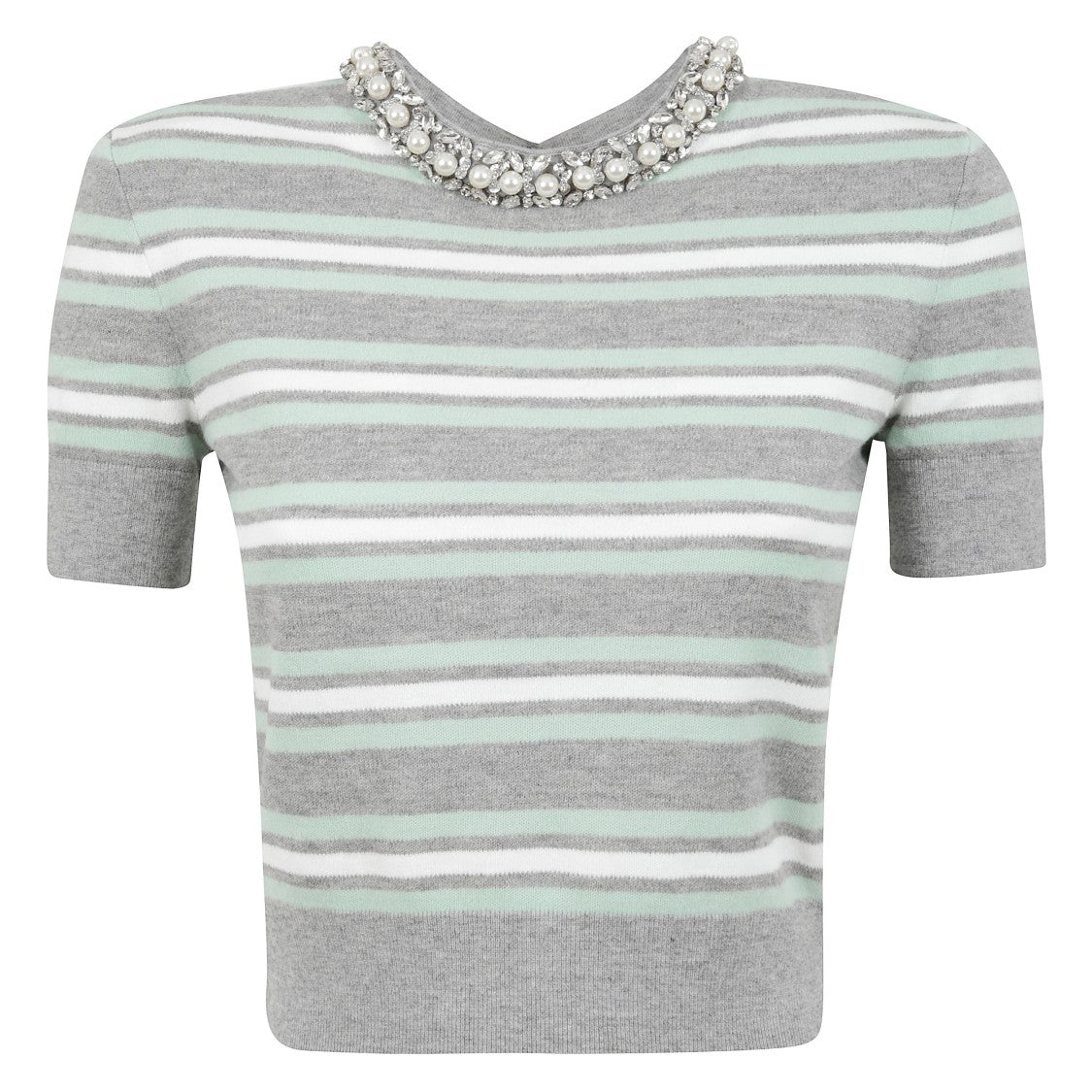 Self-Portrait Short-Sleeved Knit Top With Pearl And Diamanté Embellishments