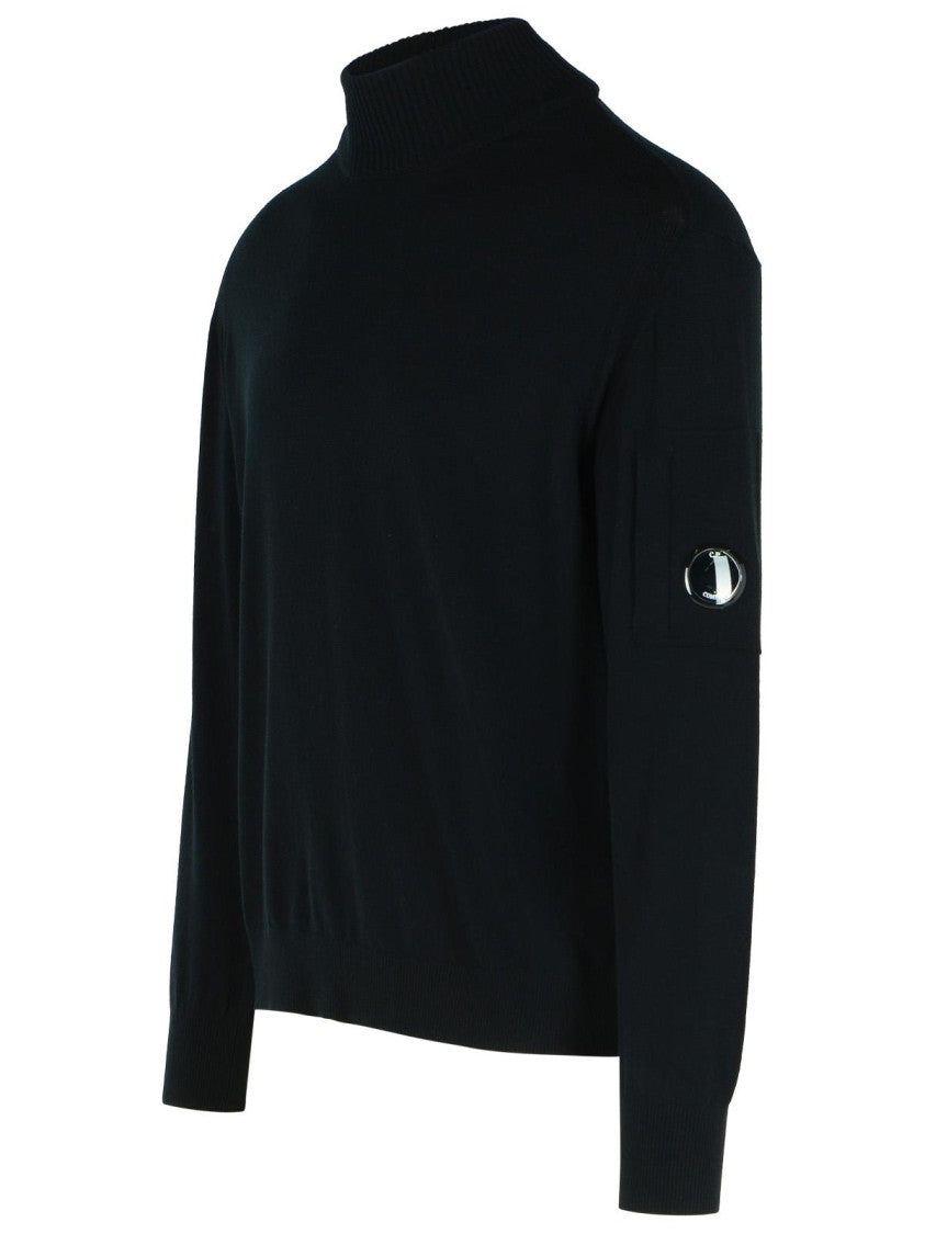 C.P. Company Lens' Black Virgin Wool Blend Turtleneck Sweater