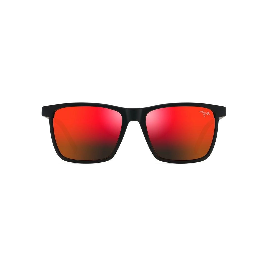 Maui Jim One Way Rectangular Matte Black Sunglasses With Gradient Red Lenses