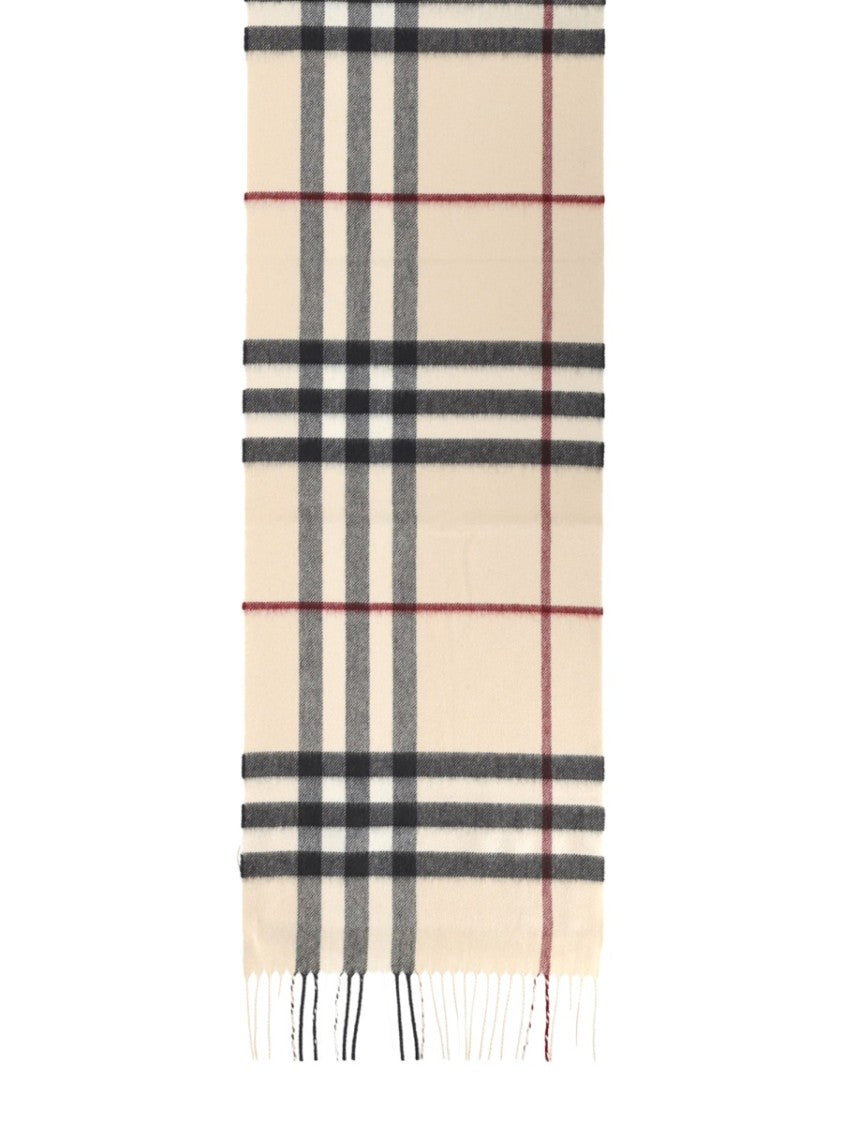 Burberry Check Pattern Fringed Cashmere Scarf