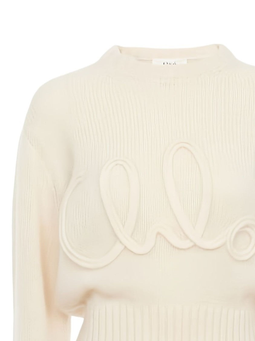 Chloé Cropped Ribbed Knit Sweater With Cursive Detail