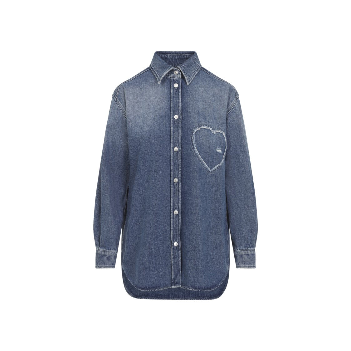 Moschino Long Sleeve Denim Shirt With Frayed Heart Patch