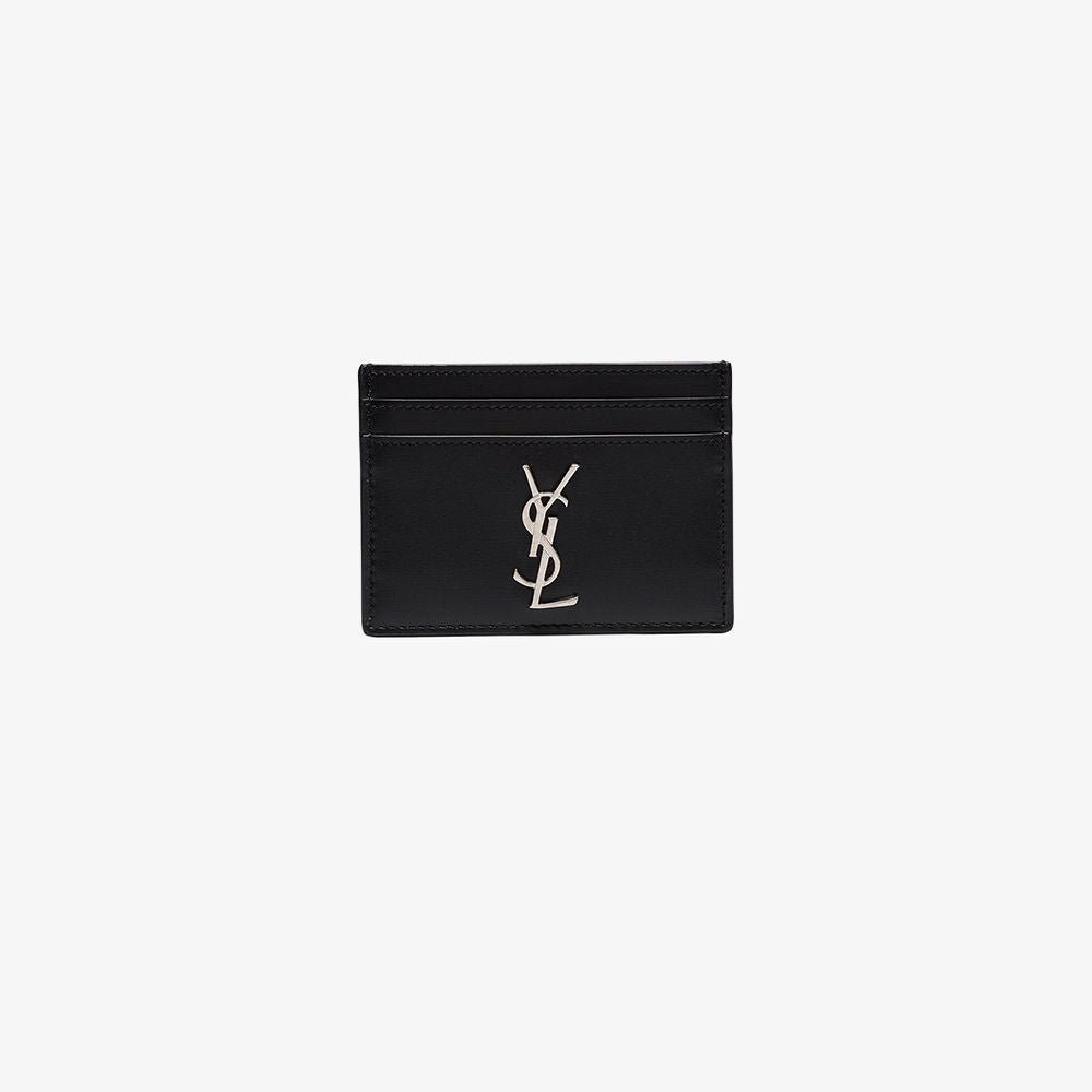 Saint Laurent Minimalist Black Calfskin Credit Cardholder With Logo Embellishment