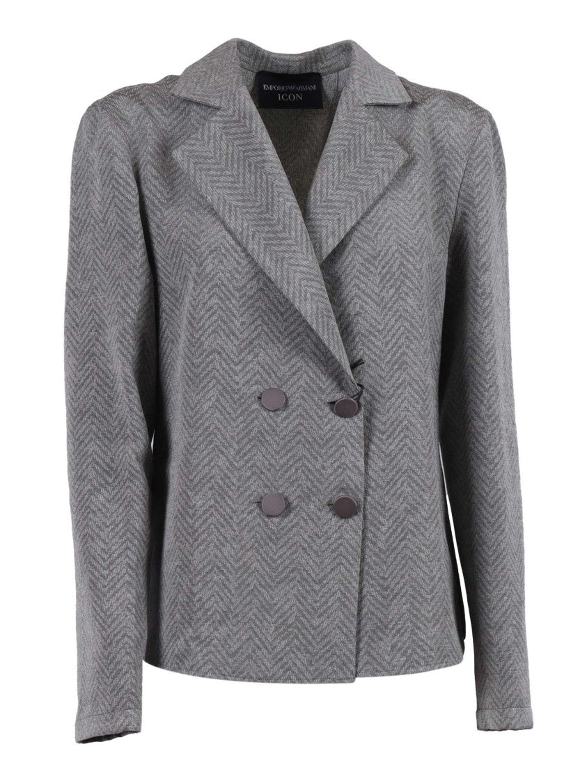 Emporio Armani Double-Breasted Herringbone Blazer With Tailored Fit