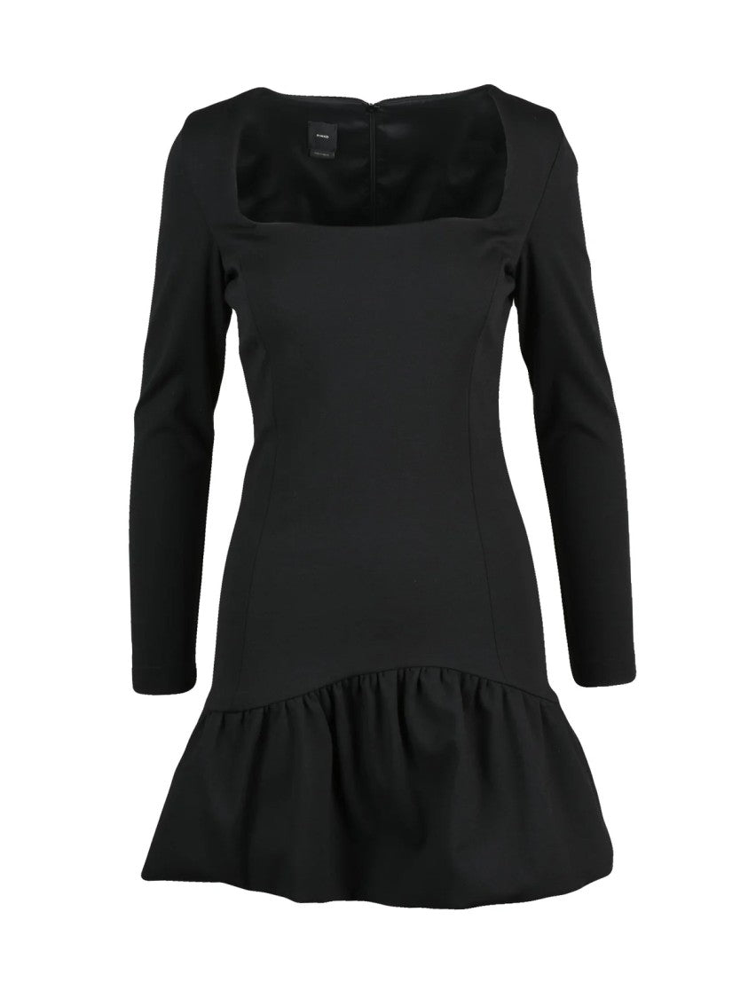 Pinko Black Acetosella Square Neck Viscose-Blend Dress