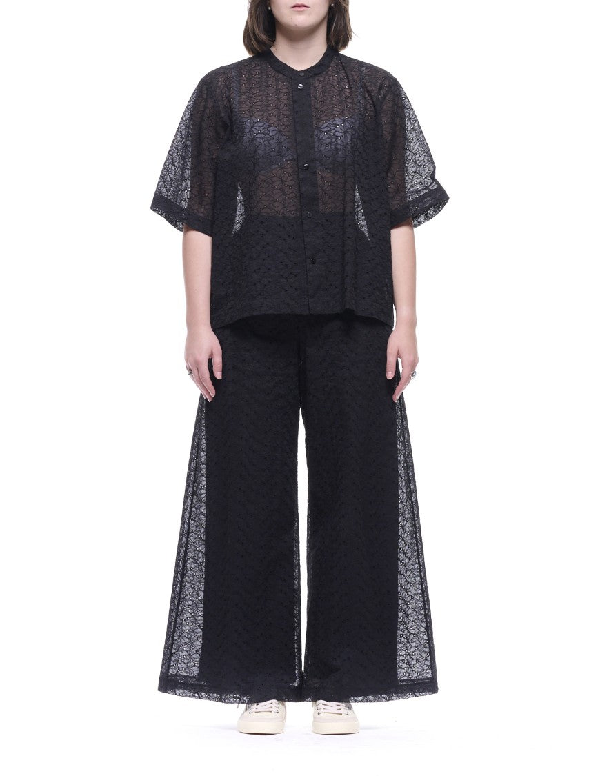 Forte Forte Black Flared Broderie Anglaise Cotton Trousers