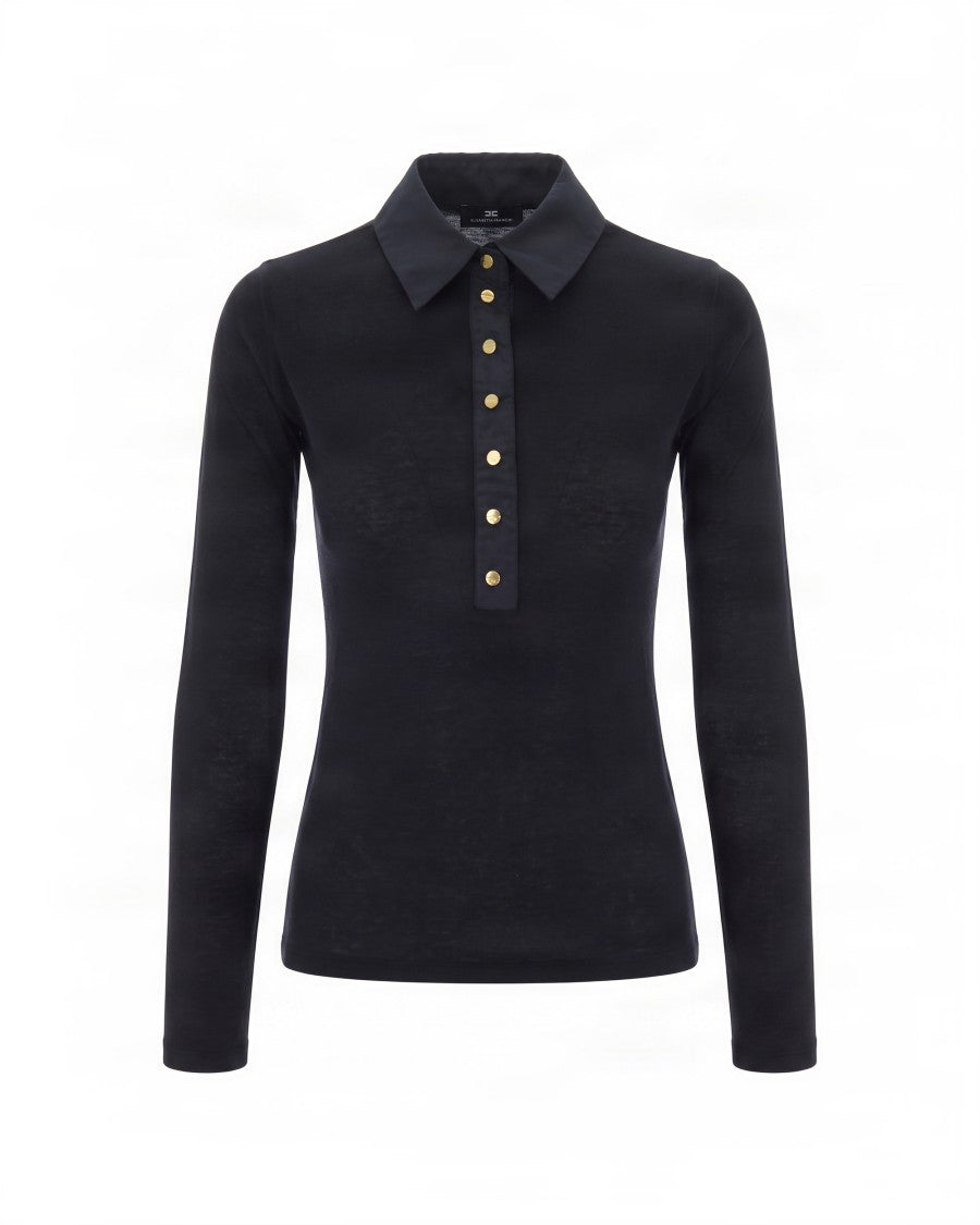 Elisabetta Franchi Long-Sleeve Lyocell-Blend Polo Shirt