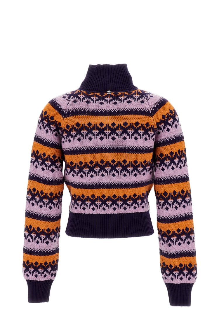 Rabanne Multicolor Wool-Blend Jacquard Cropped Zip-Through Knit