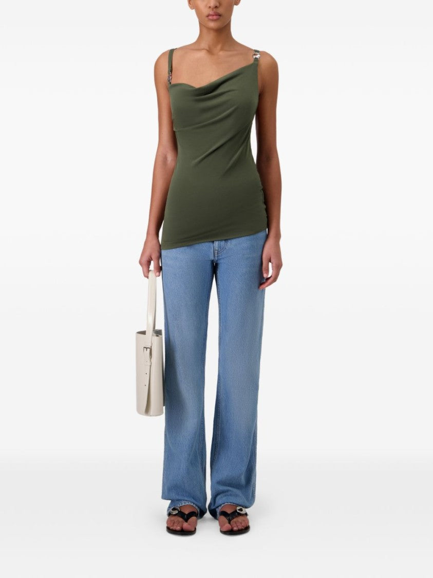 Coperni Green Draped Neckline Slim Strap Top