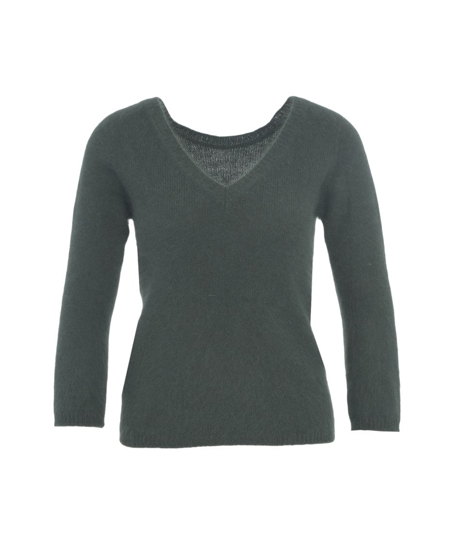 Roberto Collina V-Neck Knit Sweater With Plush Texture And Straight Hem