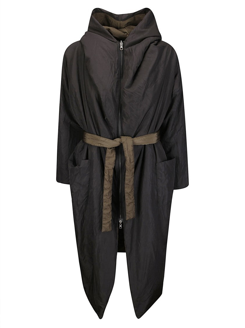 Kimono Rain Long Padded Jacket With Front Zip And Removable Belt