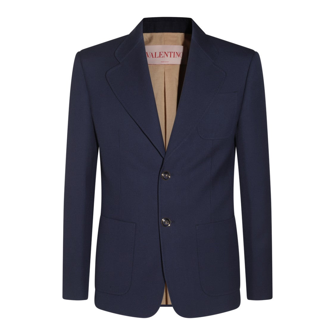 Valentino Tailored Blue Wool Blazer With Notch Lapel And Branded Buttons
