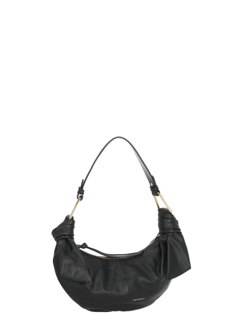 Coccinelle Crescent-Shaped Leather Shoulder Bag With Gold Accents